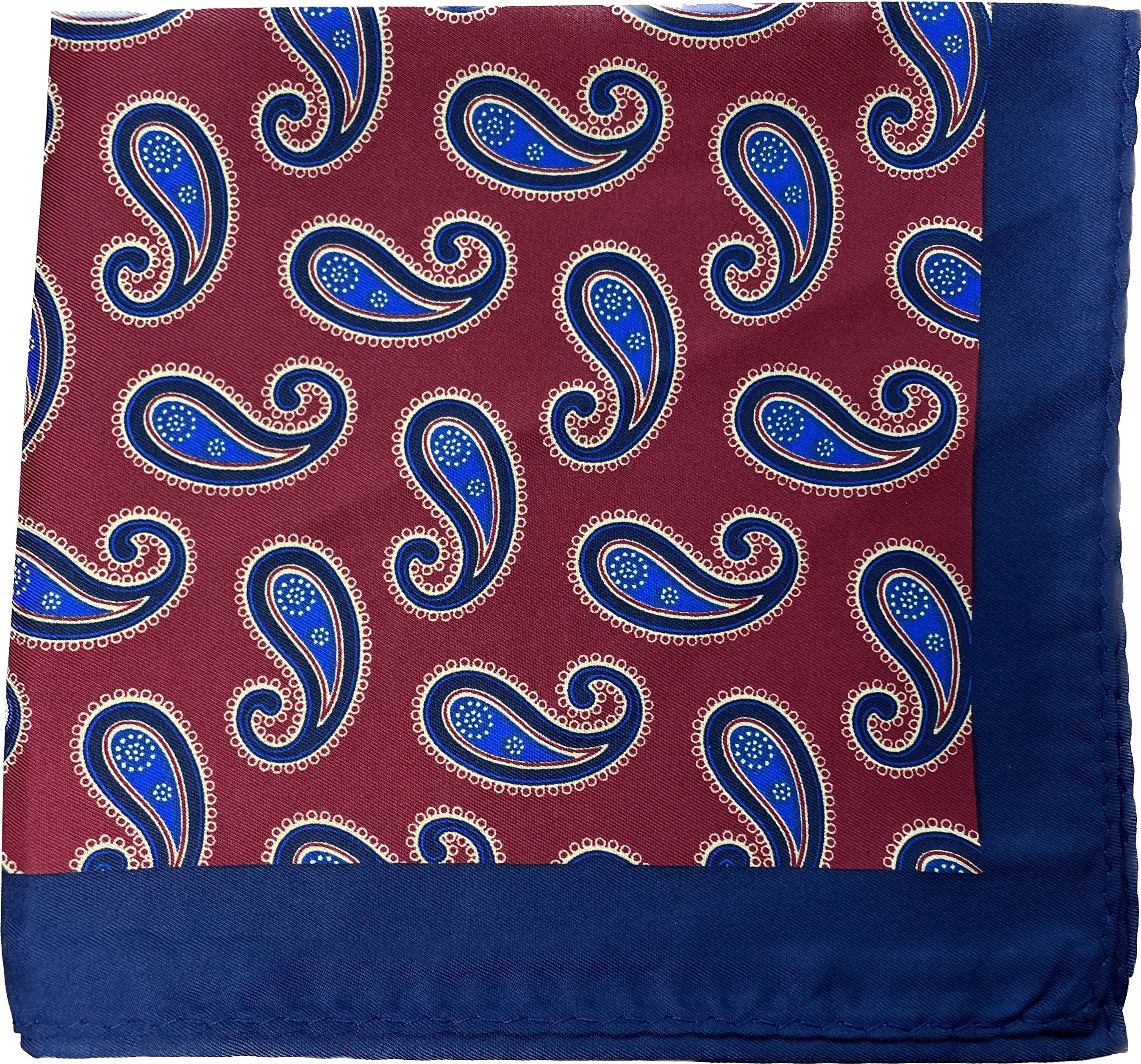 Red and Blue Paisley Silk Pocket Square in Navy