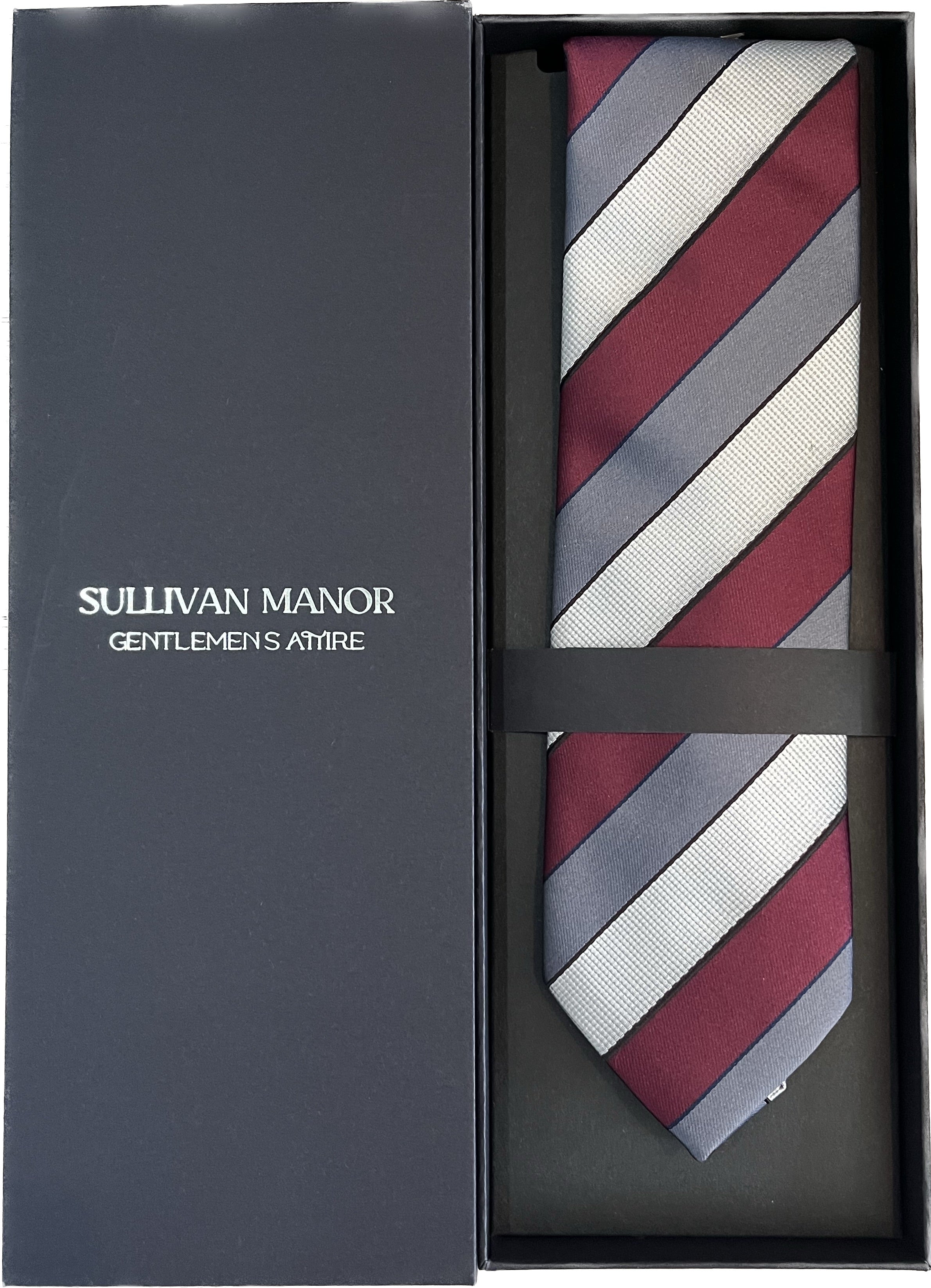 Red and Grey Striped Silk Tie