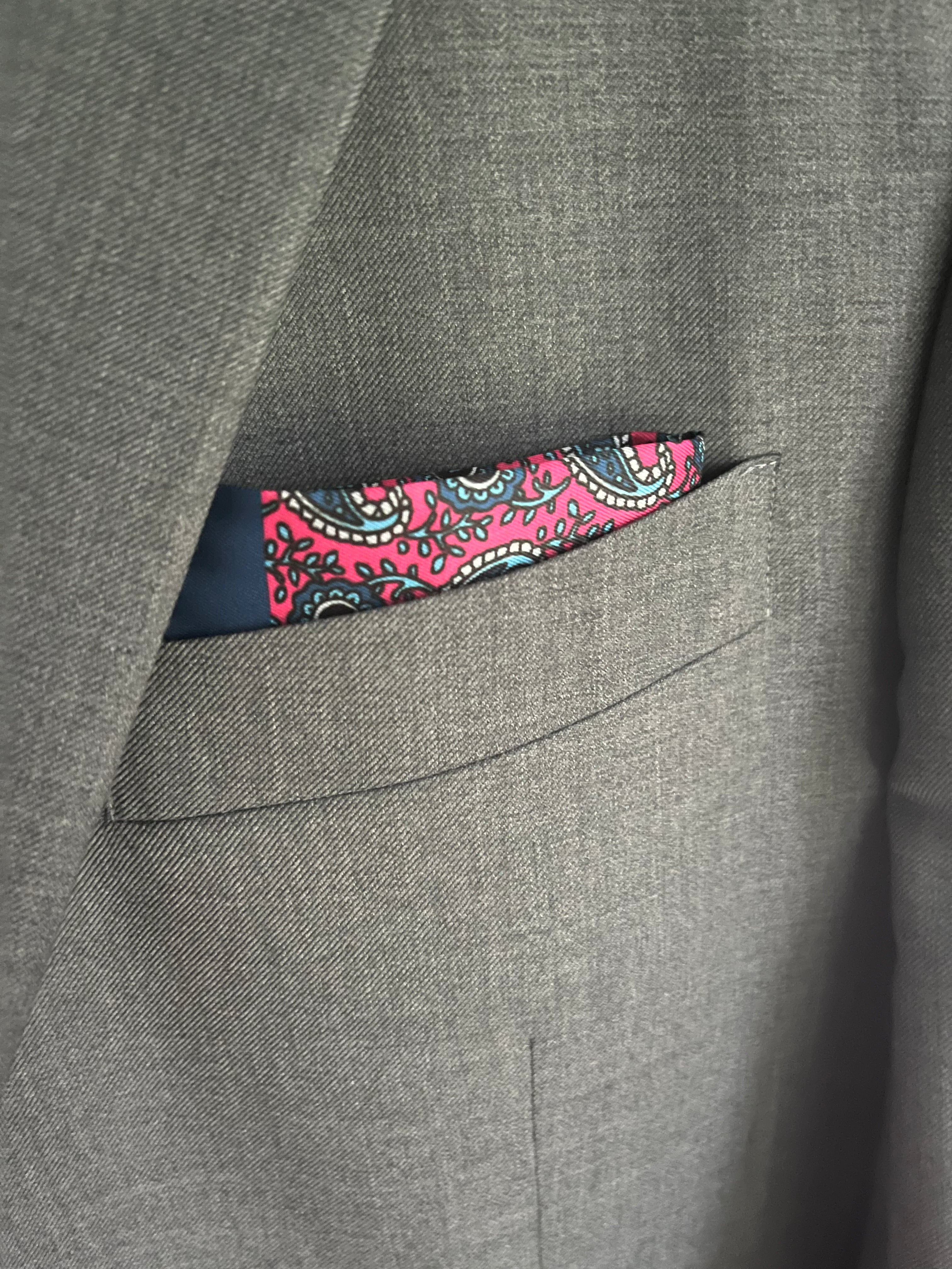 Red Paisley Silk Pocket Square in Navy Blue