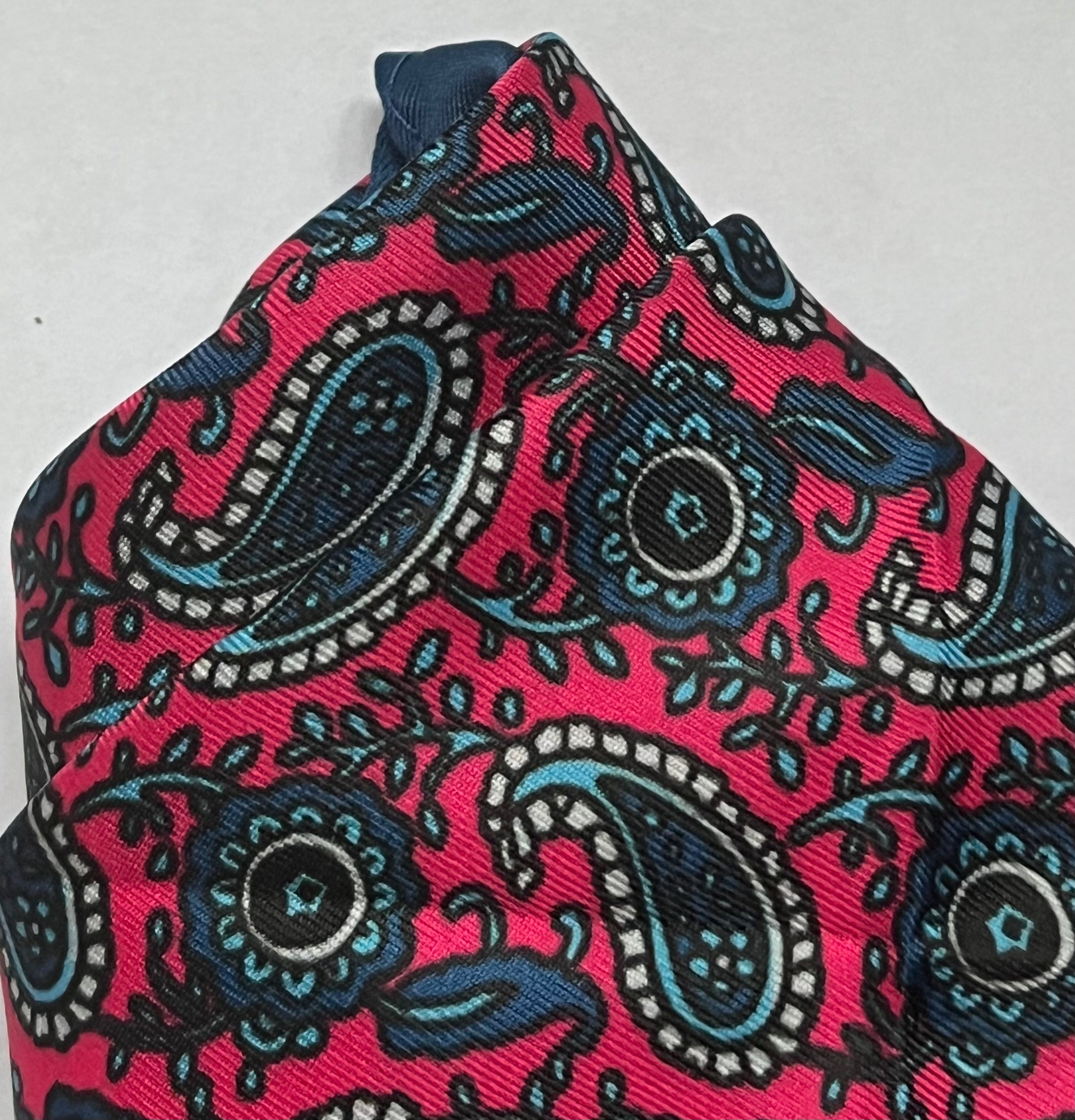 Red Paisley Silk Pocket Square in Navy Blue