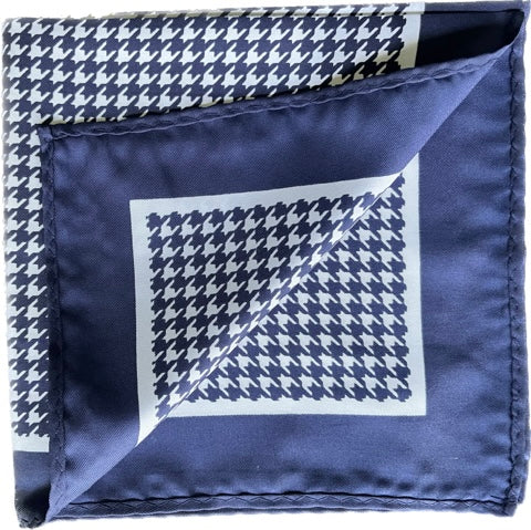 Silk Pocket Square with Houndstooth in Navy Blue