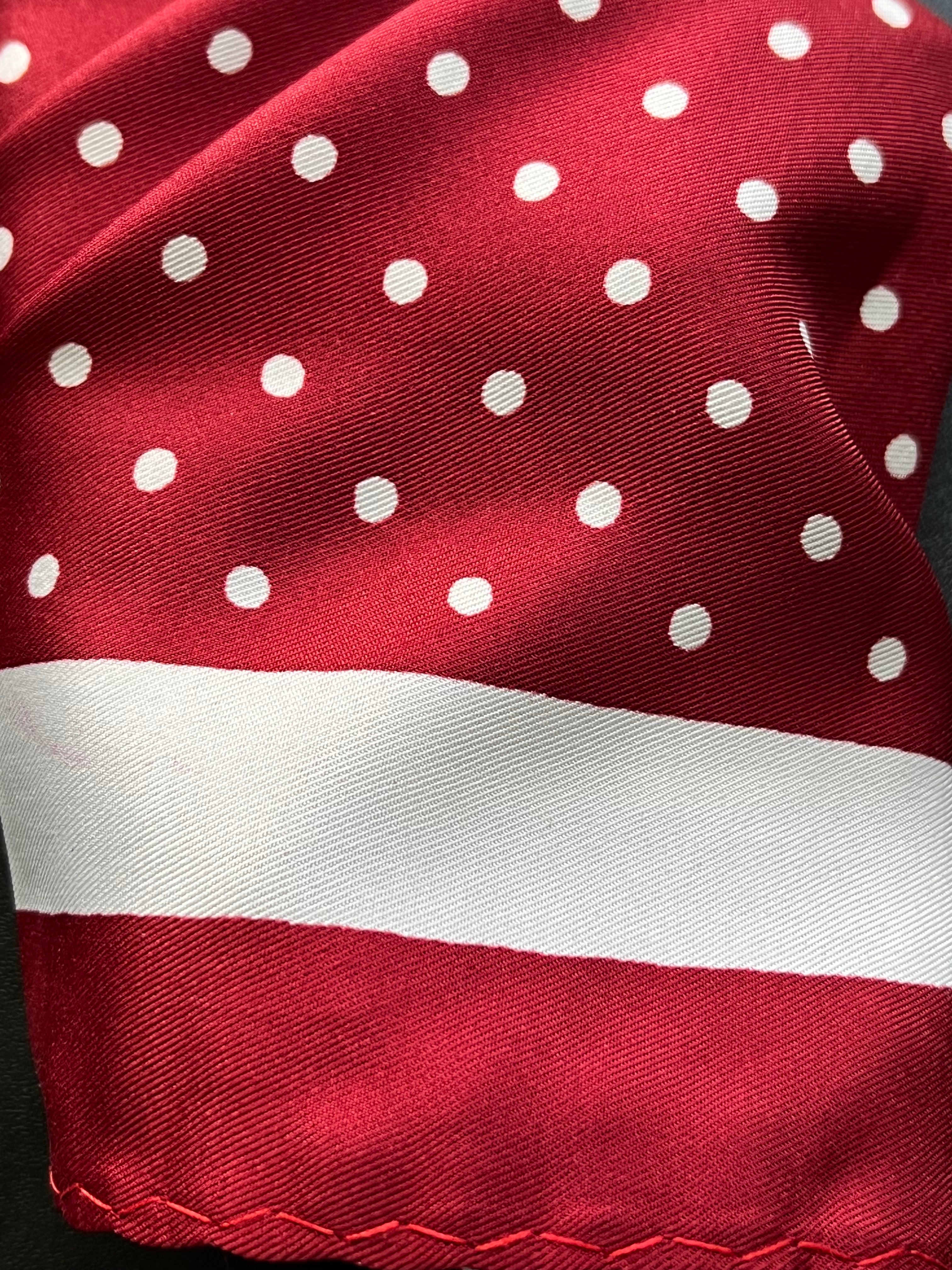 Silk Pocket Square in Crimson with White Polka Dots