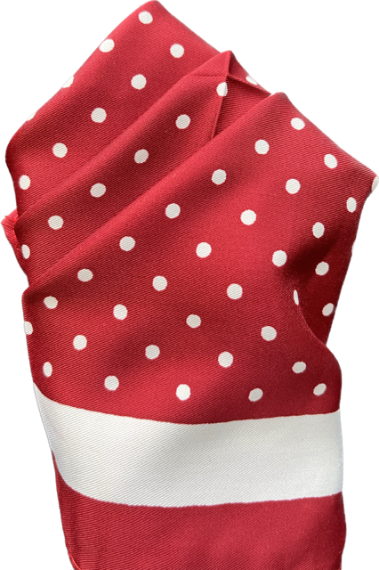 Silk Pocket Square in Crimson with White Polka Dots