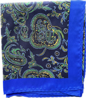 Turquoise Paisley Silk Pocket Square in Royal Blue