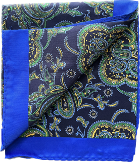 Turquoise Paisley Silk Pocket Square in Royal Blue