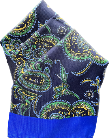 Turquoise Paisley Silk Pocket Square in Royal Blue