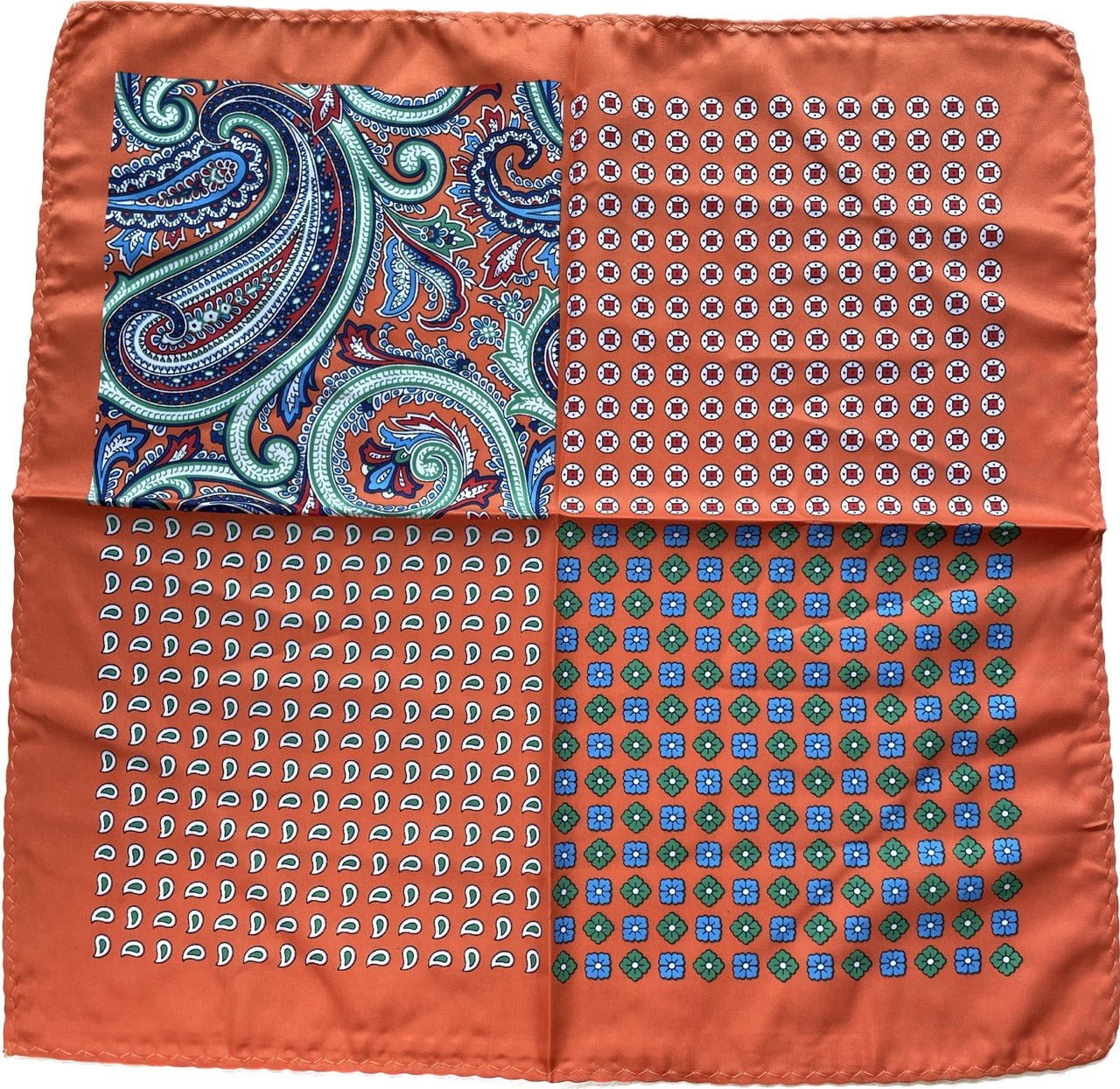 Silk Pocket Square in Burnt Orange with Four Patterns