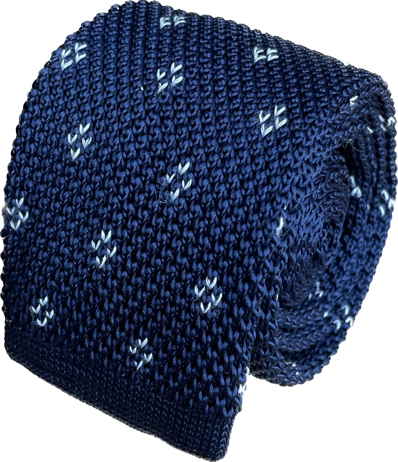 Marine Blue Knit Tie with White Diamonds