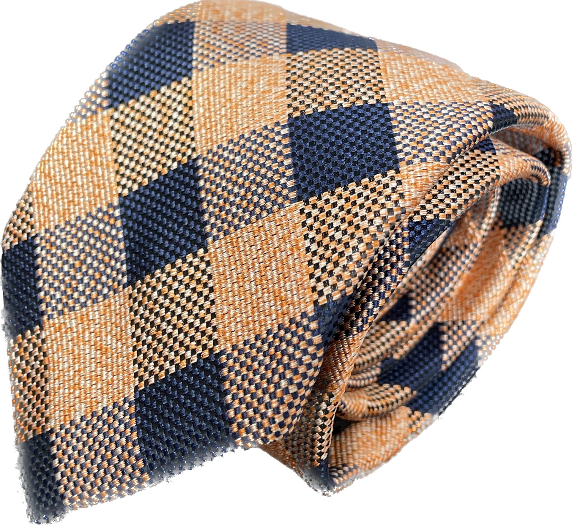 Apricot and Navy Gingham Silk Tie