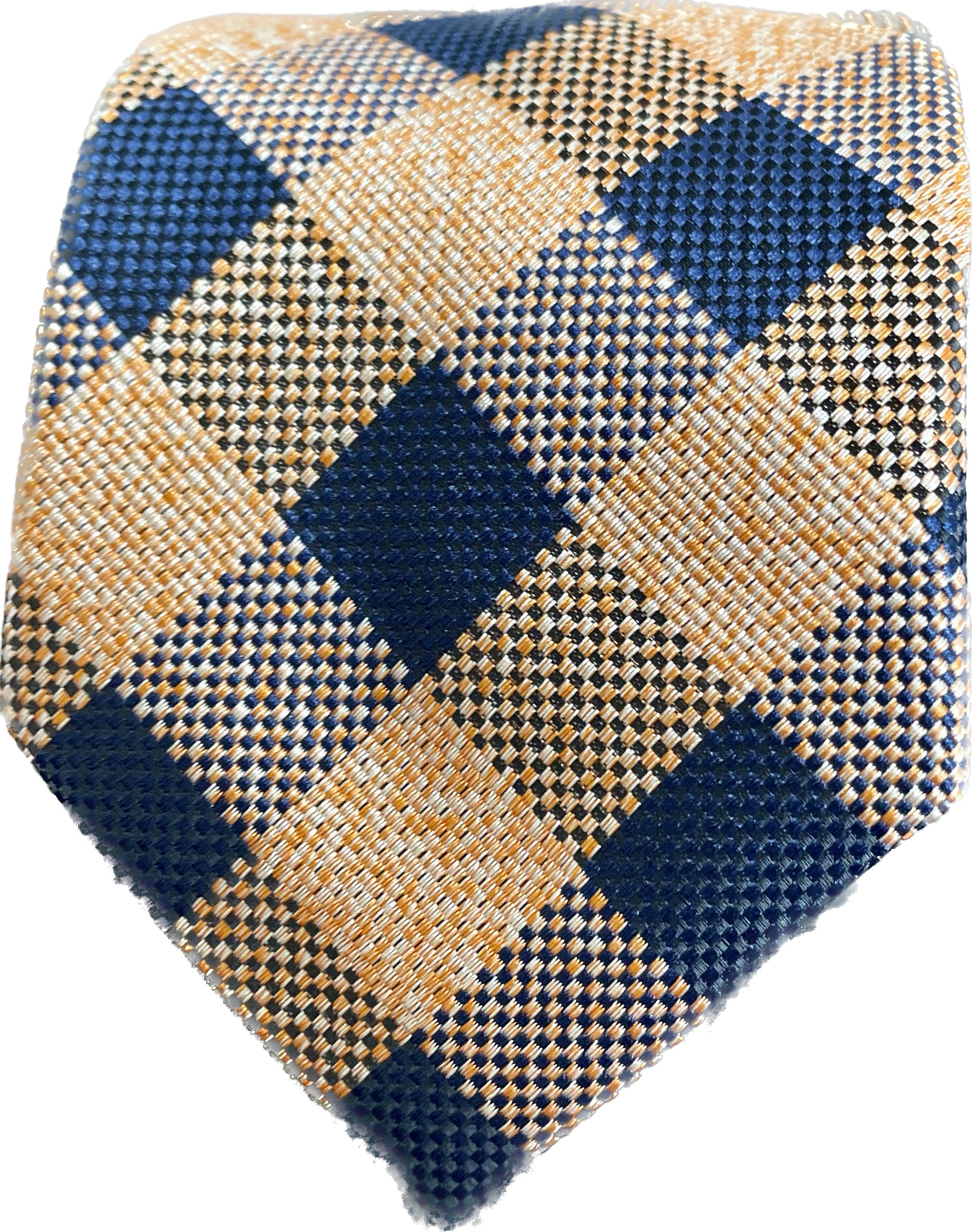 Apricot and Navy Gingham Silk Tie