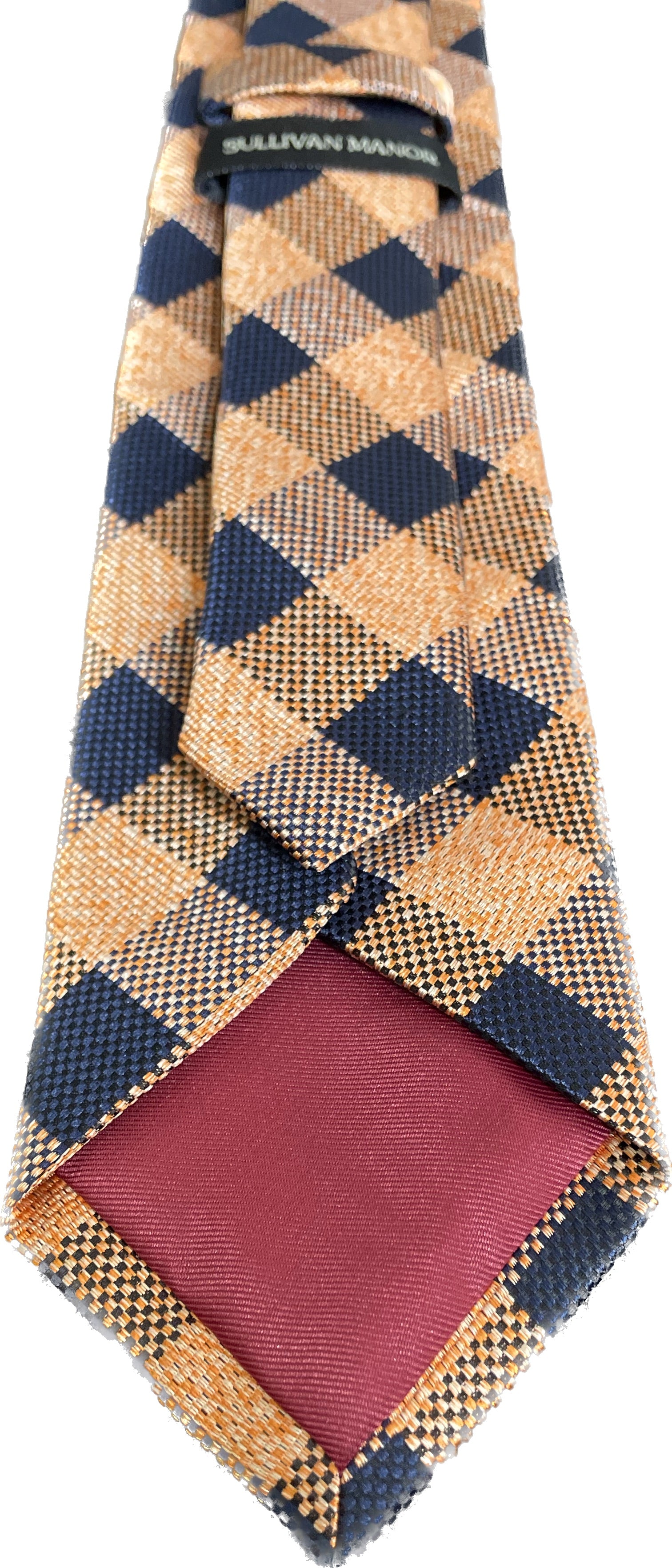 Apricot and Navy Gingham Silk Tie