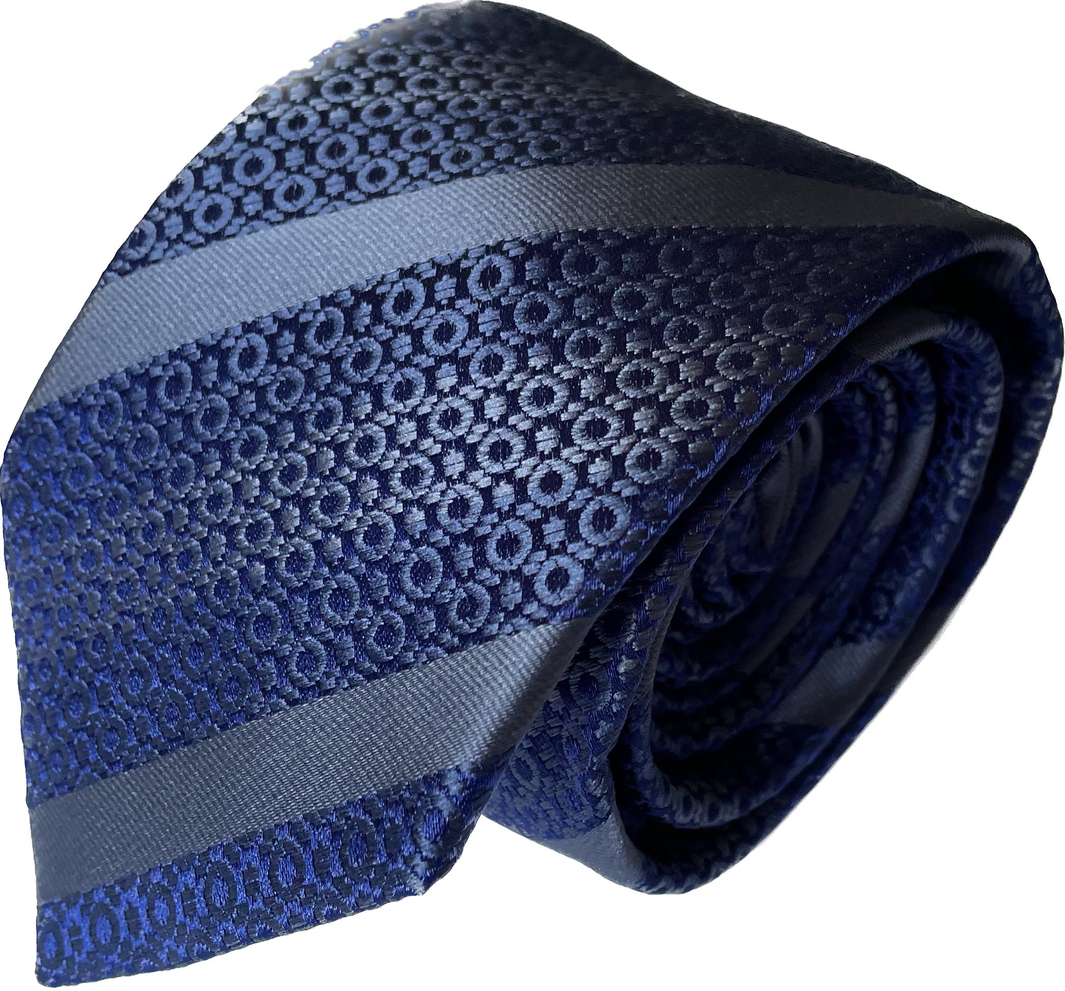 Navy Blue and Grey Silk Tie