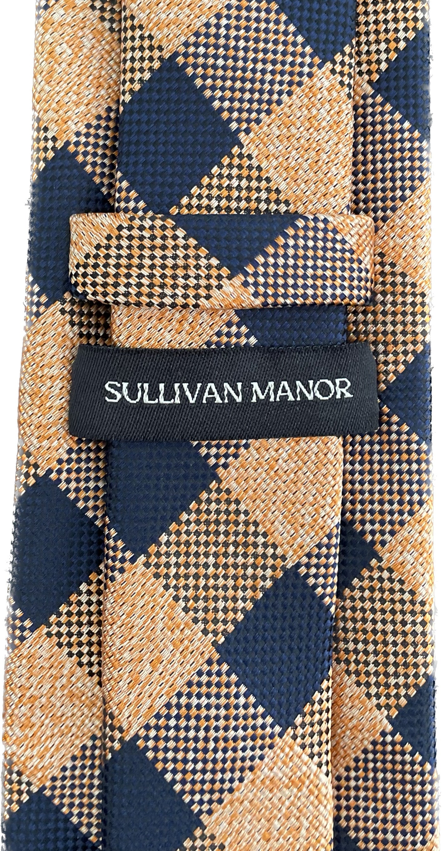 Apricot and Navy Gingham Silk Tie