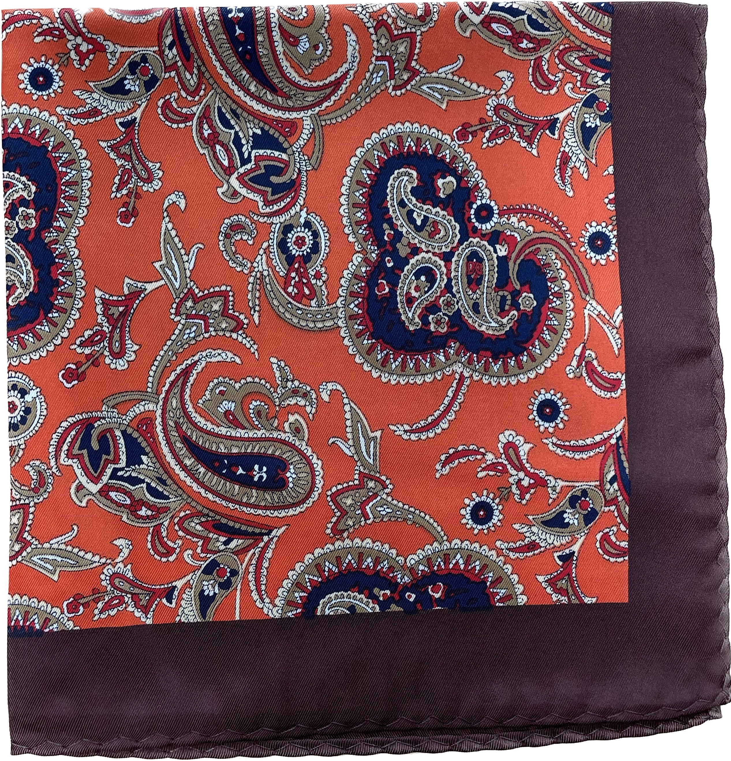 Burnt Orange Paisley Silk Pocket Square in Dark Brown