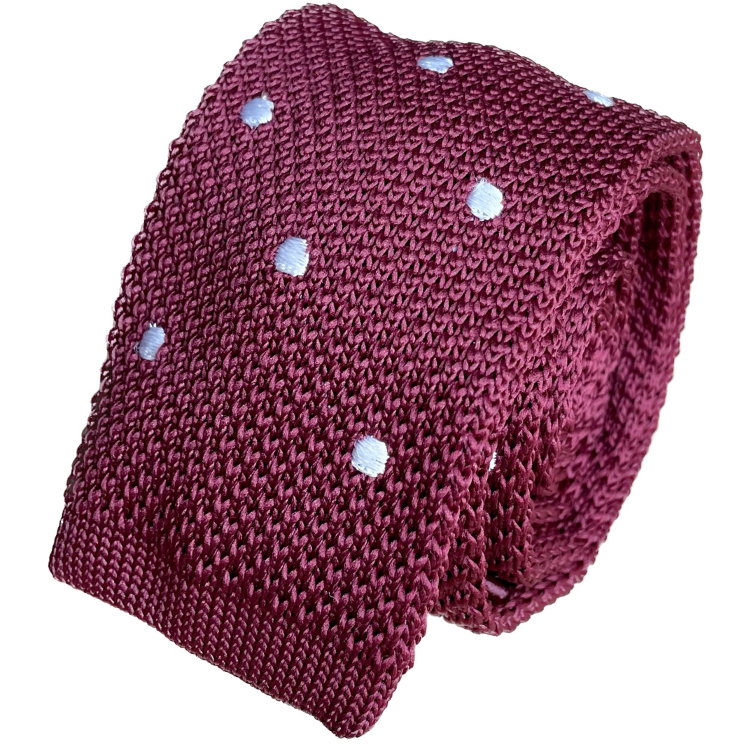 Shiraz Crimson Polka Dot Knit Tie