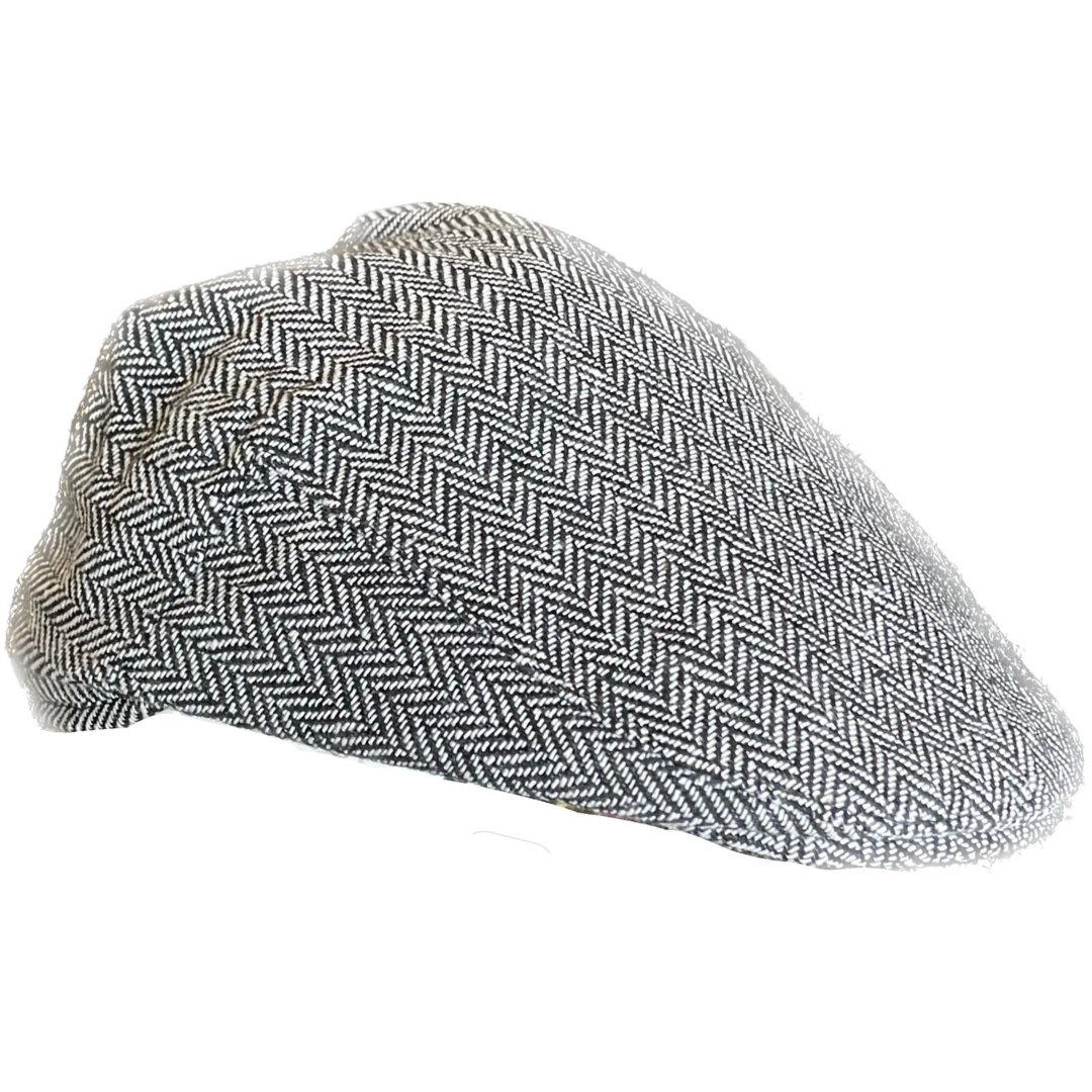 Flat Cap in Light Grey Herringbone